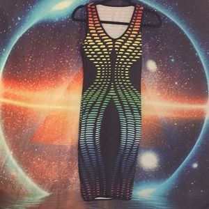 Sexy Rainbow streetlight pattern slimfitting dress